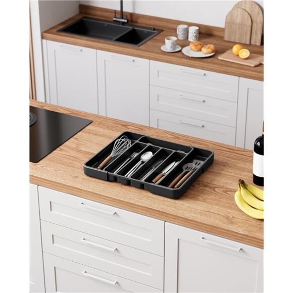 Expandable Cutlery Drawer Organizer Kitchen Utensil Tray Storage Adjustable Blac - Picture 4 of 7